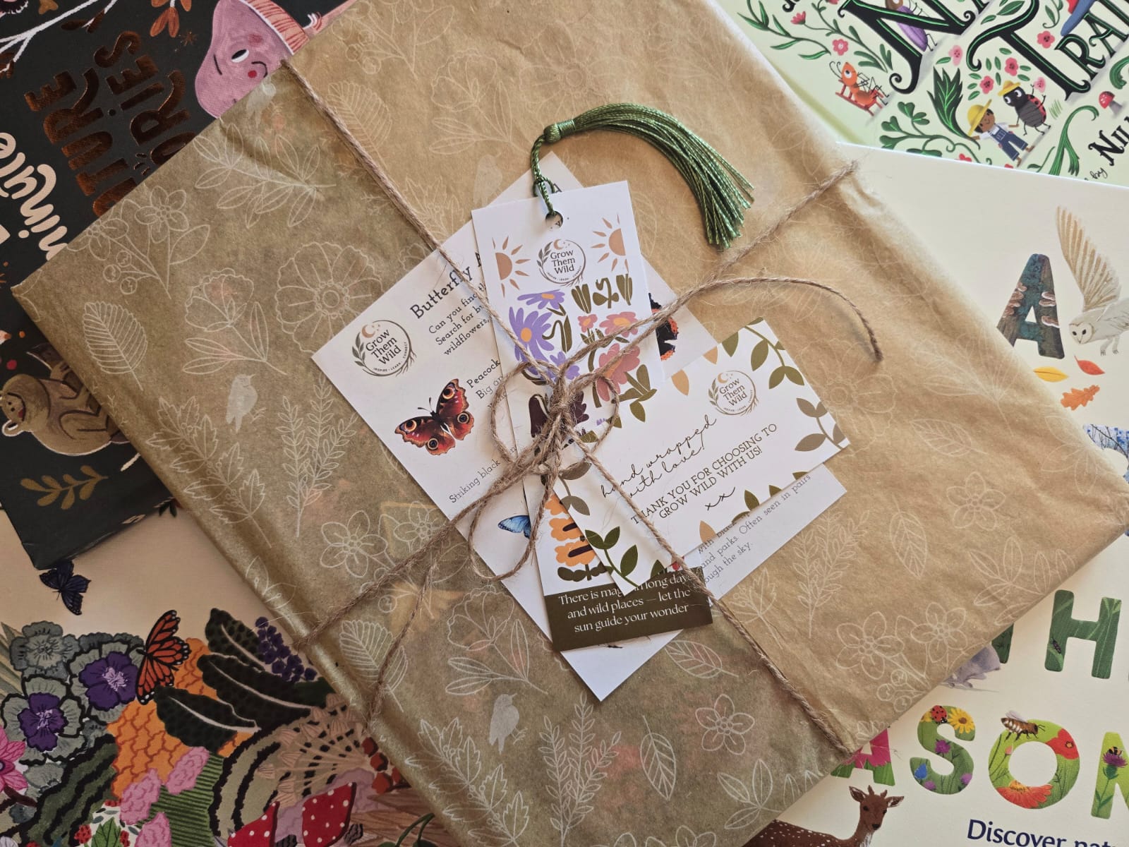 Children's nature book gift wrapped with environmentally friendly paper with free activity and bookmark